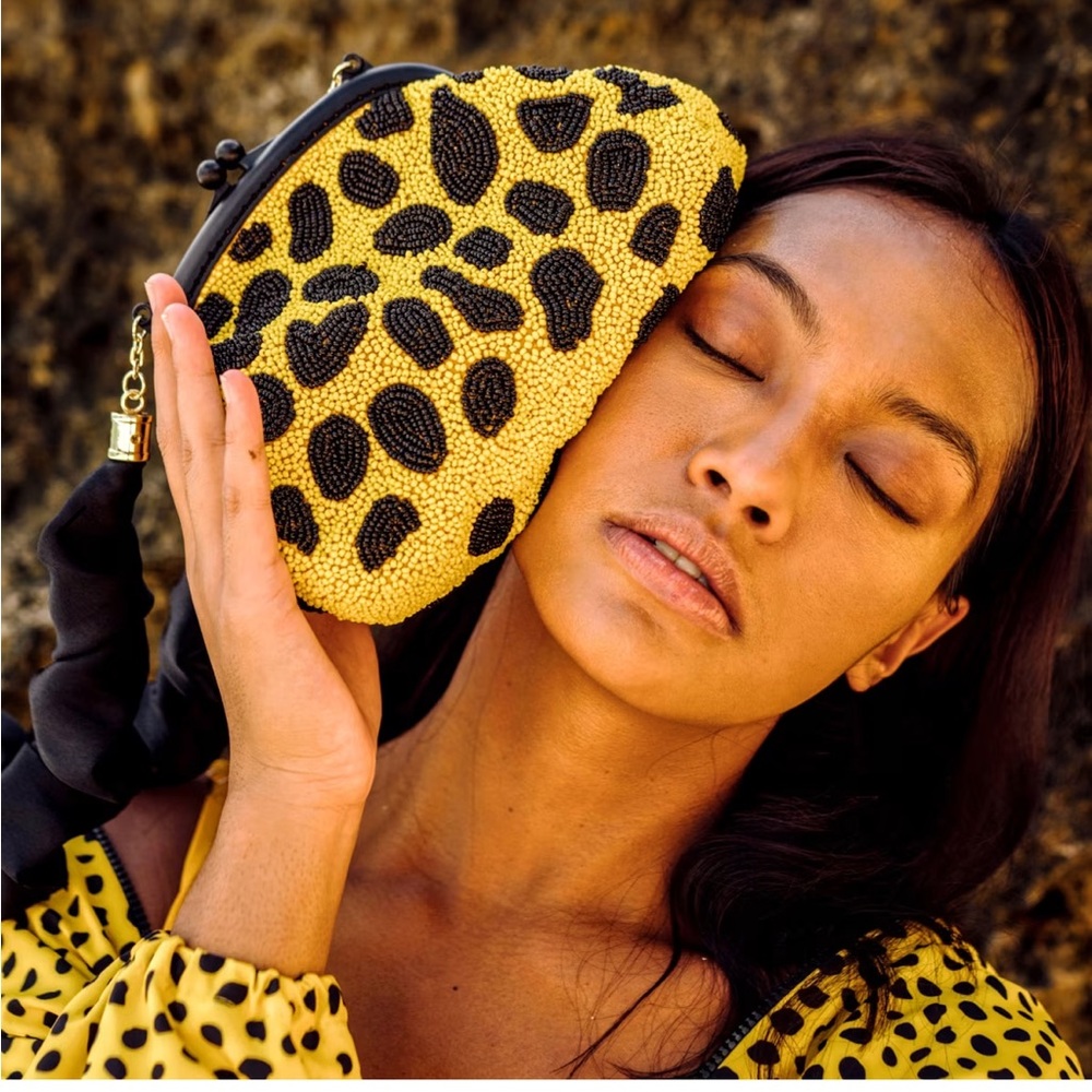 Brunna.co Arnoldi Venom Hand-Beaded Clutch Bag In Black and Yellow 🖤💛🖤 NWOT